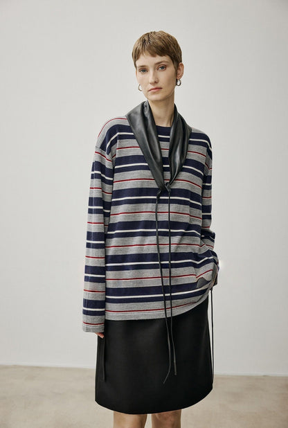 Damen Oversized Strickpullover Streifenmuster