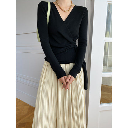 Damen Wickelpullover Weiches Strickmaterial V-Ausschnitt Dekoratives
