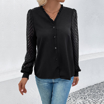 Damen Bluse Rüschendetails transparente Spitze Norvielle
