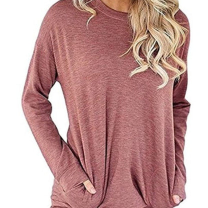 Damen Longsleeve Pullover mit Taschen Rundhals Norvielle
