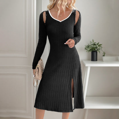 Damen Ärmelloses Midi-Kleid Feine Rippstrukturen Eleganter Schlitz - Norvielle