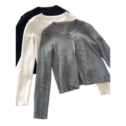 Damen Rippstrickcardigan Langärmlig Knopfverschluss Beige Norvielle