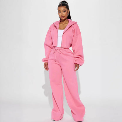 Damen Fleece-Jogginganzug Cropped Hochtailliert Weit Norvielle