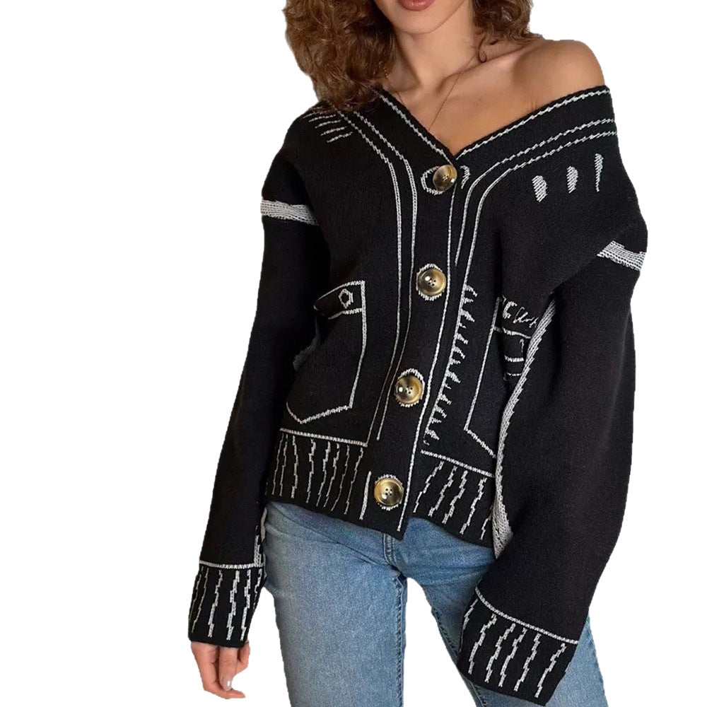 Damen Strickcardigan Lockerer Schnitt Große Knöpfe Beige
