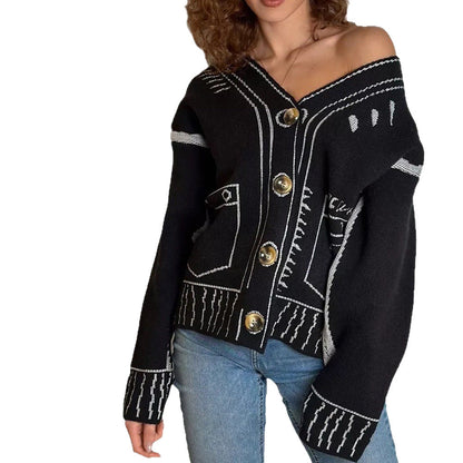 Damen Strickcardigan Lockerer Schnitt Große Knöpfe Beige