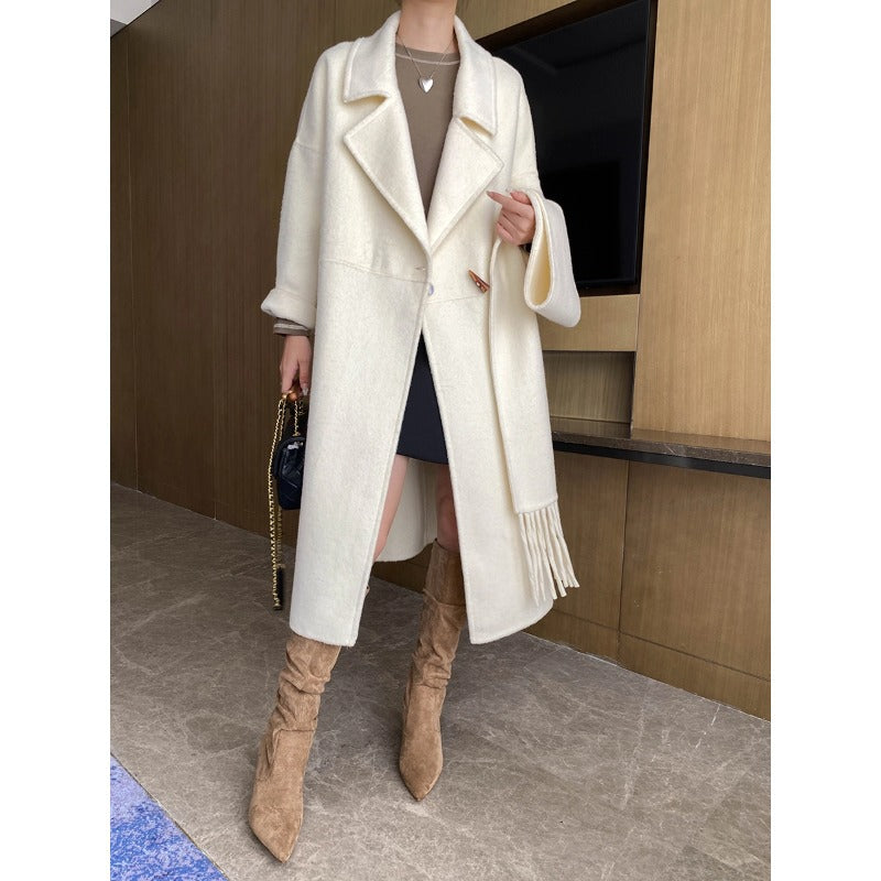 Damen Oversized-Mantel mit Fransen Tiefkragen Schwarz - Norvielle