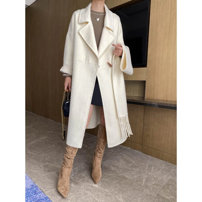 Damen Oversized-Mantel mit Fransen Tiefkragen Schwarz - Norvielle