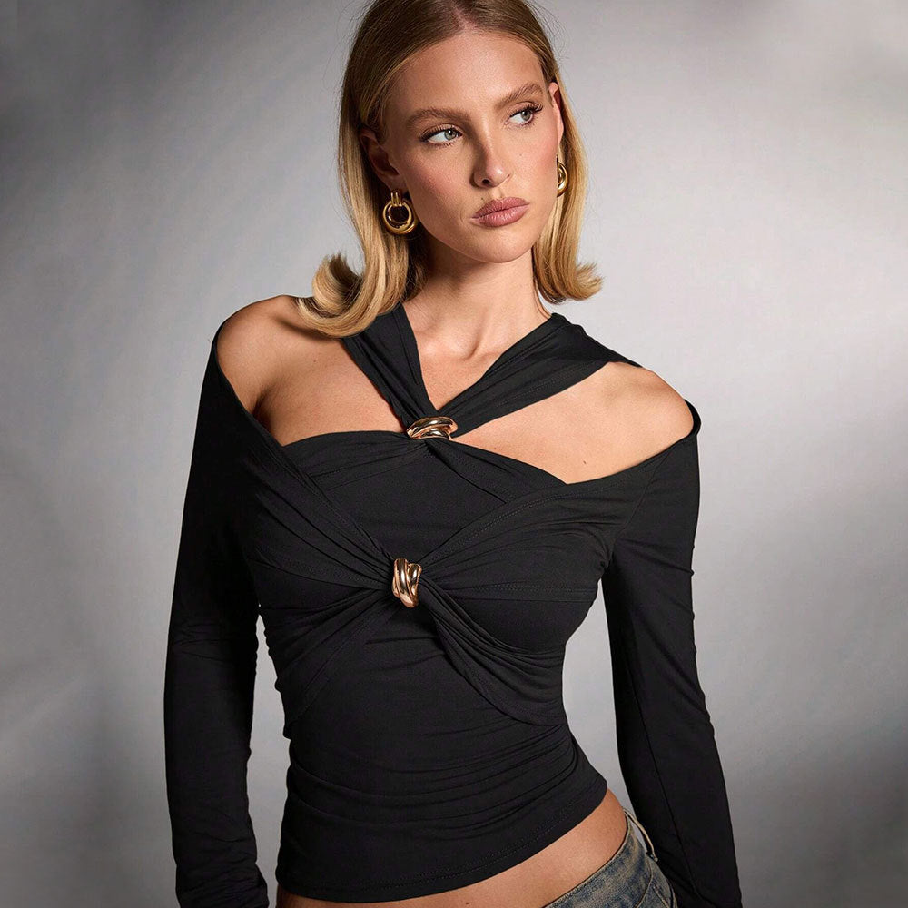 Damen Oberteil Asymmetrischer Schnitt Knoten-Detail Norvielle