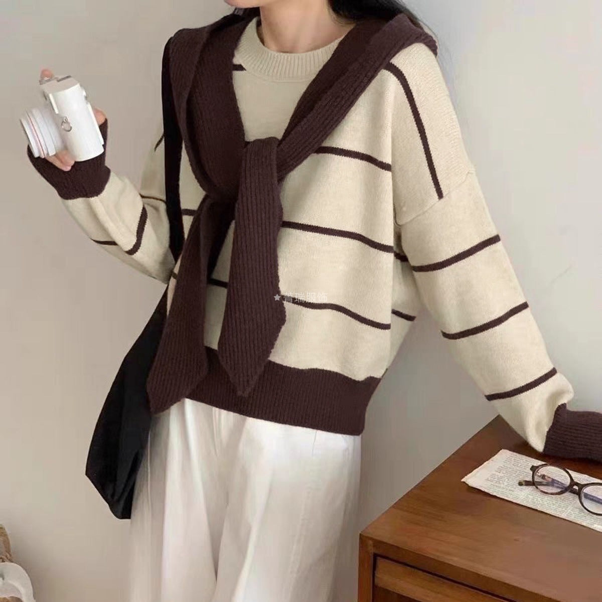 Damen Pullover Lässig Bindegürtel Norvielle