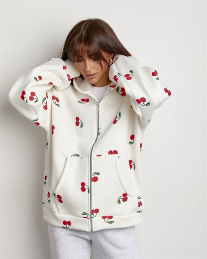 Damen Kapuzenjacke Reißverschluss Fruchtigem Print Norvielle