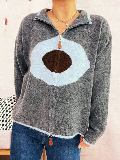 Damen Strickpullover Reißverschluss Kuschel Norvielle