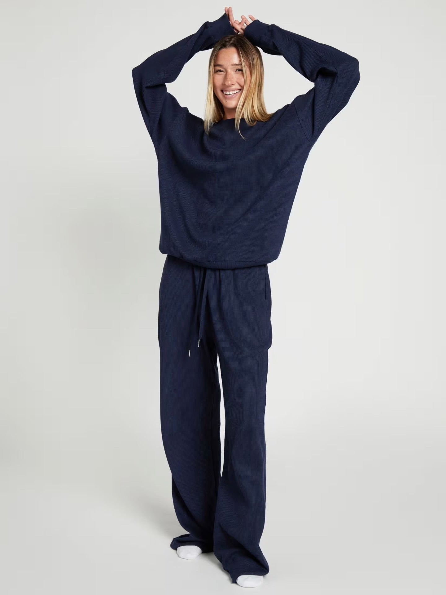 Damen Sweatshirt Waffelmuster Bequem Norvielle
