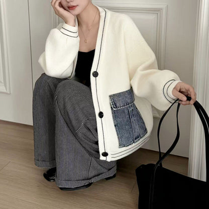 Damen Strickjacke Denim-Details