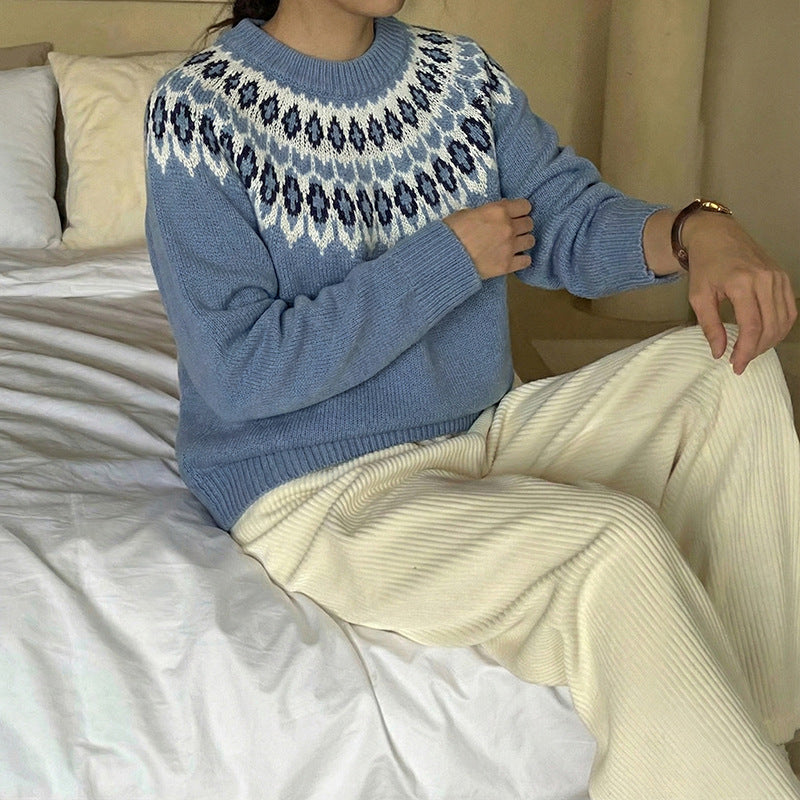 Damen Strickpullover Nordisch Muster Locker Norvielle