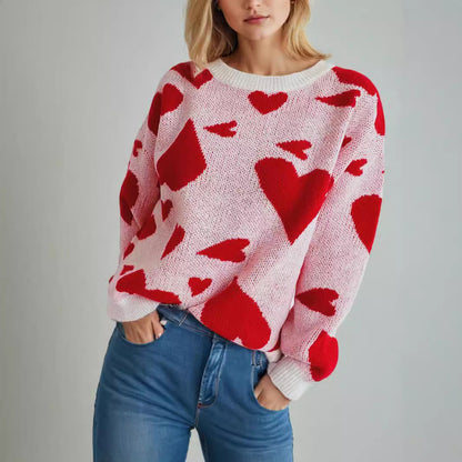 Damen Pullover Gemütlich Herzmotiv Norvielle