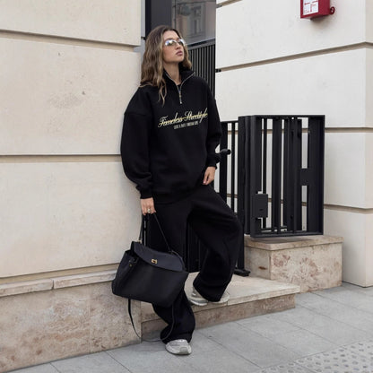 Damen Oversized Pullover Halbärmel Mit Reißverschluss Beige