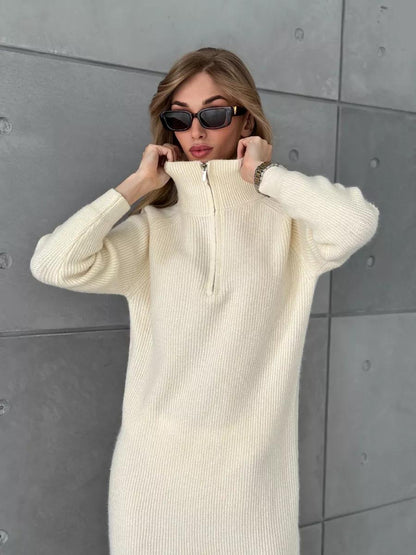 Damen Strickkleid Stehkragen Reißverschluss Norvielle