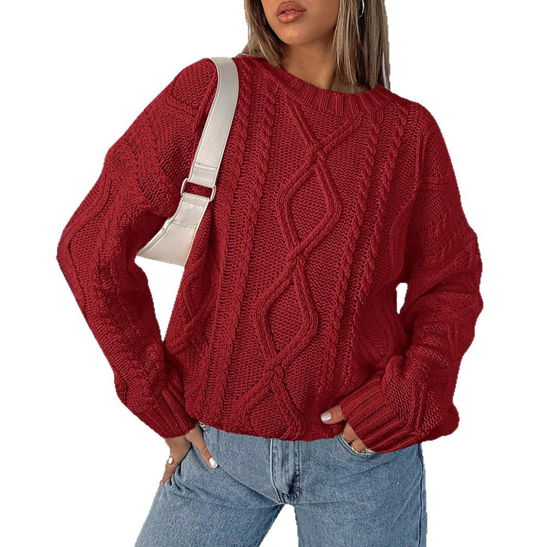 Damen Pullover Grobgestrickt Zopfmuster Norvielle