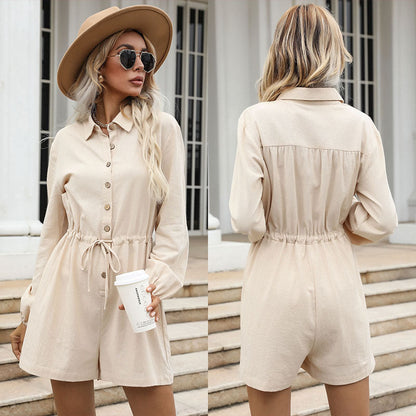 Damen Kurzoverall Taillenzug Knopfdesign