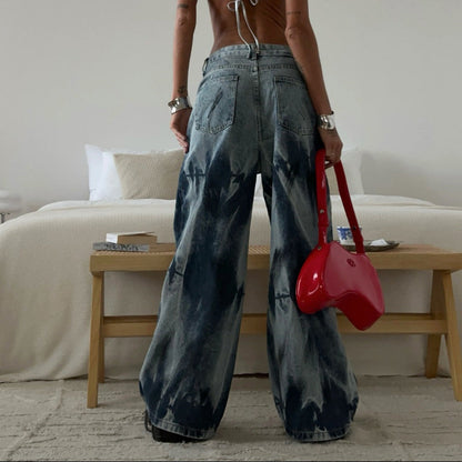 Damen Weite Jeans Moderner Waschlook