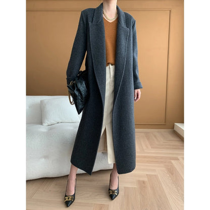 Damen Wickelmantel Wollmix Taillengürtel
