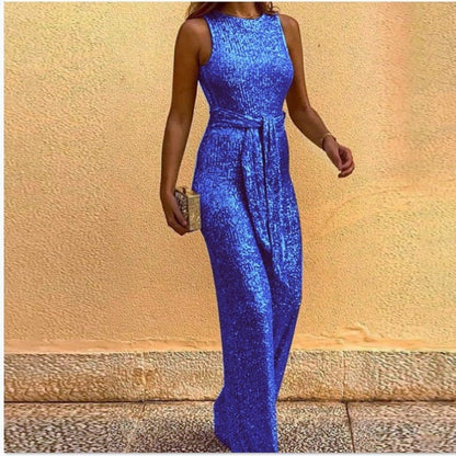 Damen Maxikleid mit Paillettenbesatz und Taillenbindung Norvielle