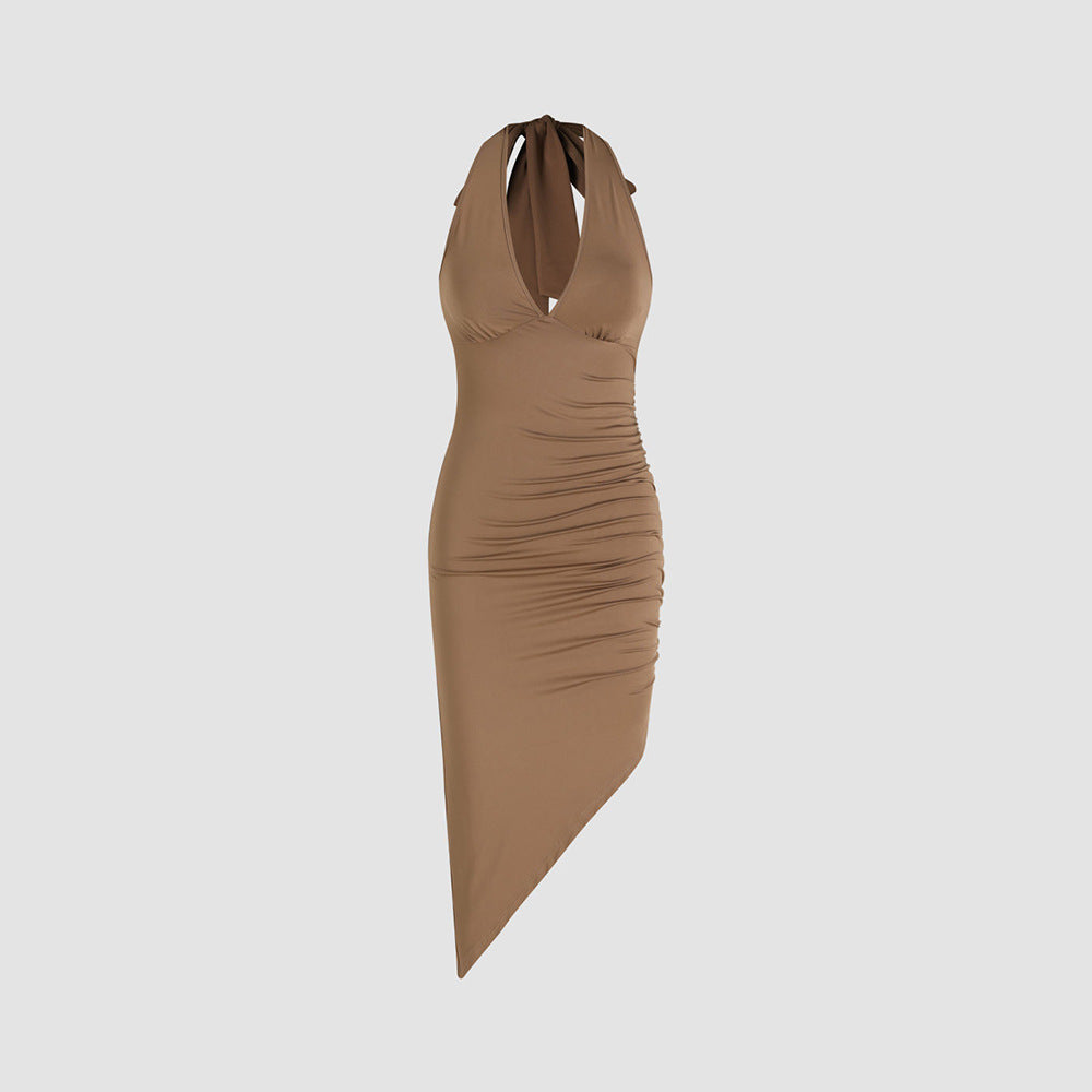 Damen Wickelkleid V-Ausschnitt Asymmetrischer Saum