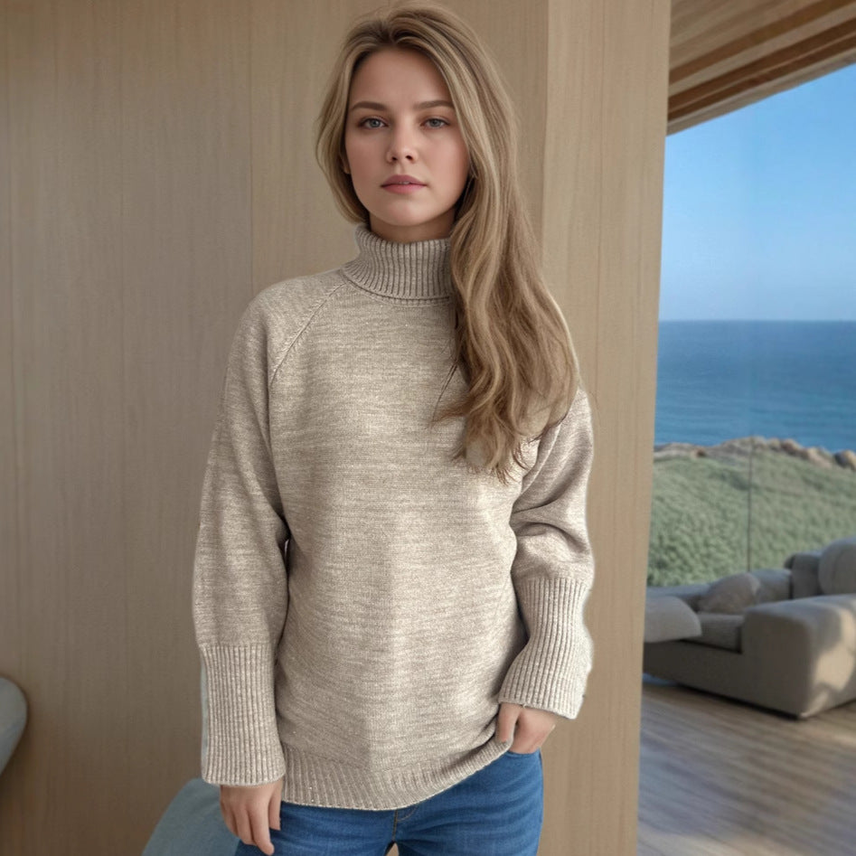 Damen Rollkragenpullover Strukturiertes Strickdesign Glitzernde