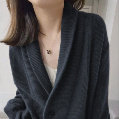 Damen Grobstrickcardigan Klassisch Revers Beige Norvielle