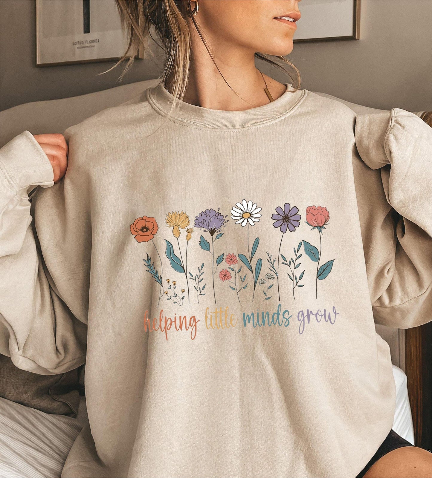 Damen Sweatshirt Voluminöse Ärmel Blumen Motiv Weiss
