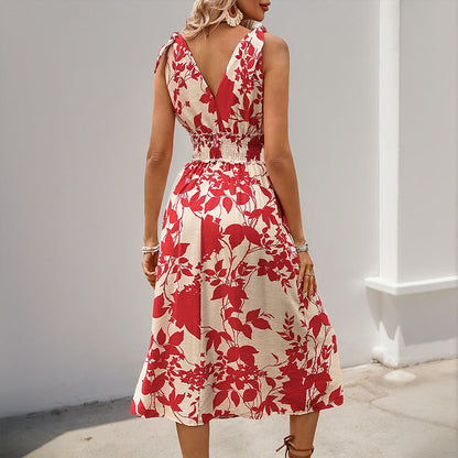 Damen Midi-Kleid Florales Design Rüschen Details