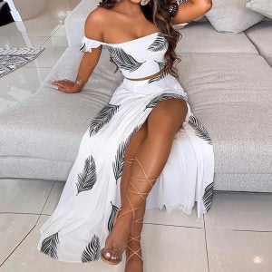 Damen Maxikleid Schulterfrei Bunt Norvielle