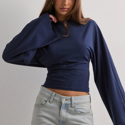 Damen Cropped Langarmshirt Weite Ärmel Norvielle