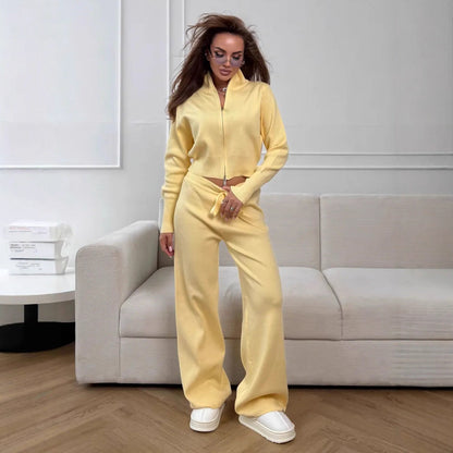 Damen Strickensemble Weites Modell Mit Zip Kragen Norvielle