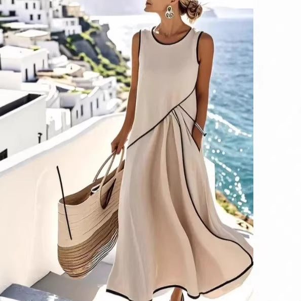Damen Maxikleid Asymmetrischer Schnitt Mit Taschen Norvielle - Norvielle