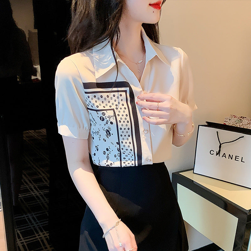 Damen Bluse Kunstmotiv Elegante Kurzärmel