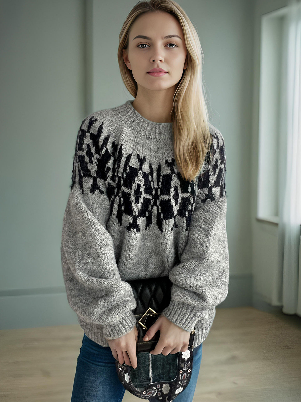 Damen Pullover Norweger Muster Norvielle