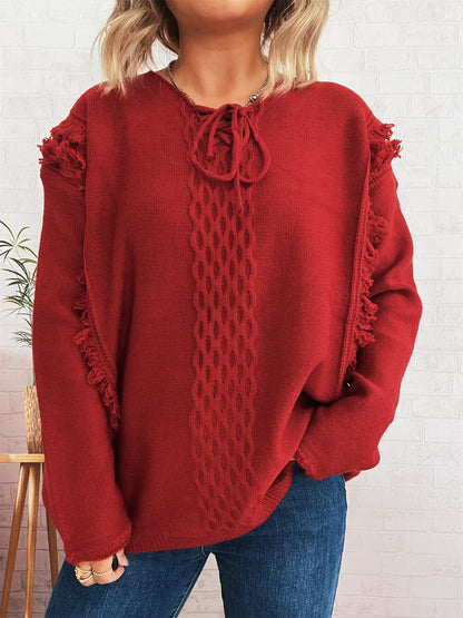 Damen Grobstrickpullover Lässige Fransen Dekorativer Zopf Norvielle