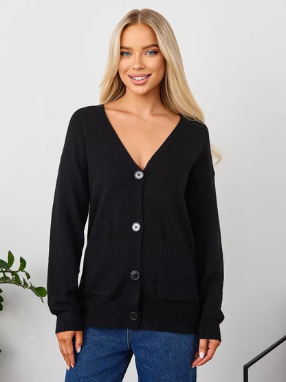 Damen Strickcardigan V-Ausschnitt Taschen Norvielle