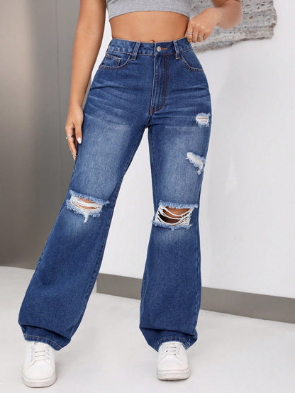Damen Destroyed Jeanshose Weite Bein Norvielle