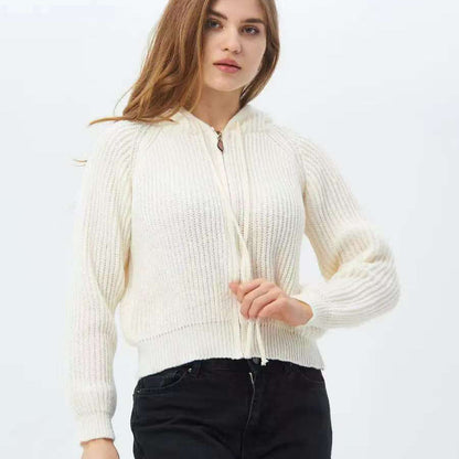 Damen Hoodie Weiches RippstrickMaterial Kordelzug
