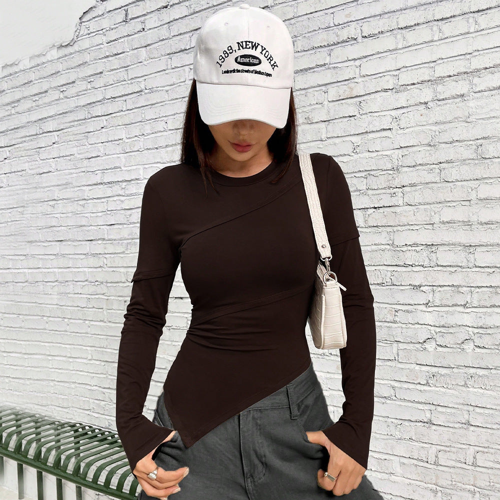 Damen Langarmshirt Asymmetrisch Figurbetont Norvielle - Norvielle