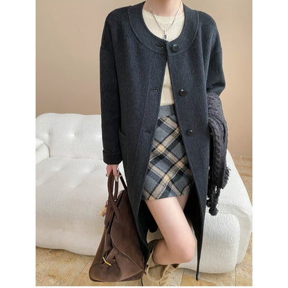 Damen Wollmantel mit Taschen und Knöpfen