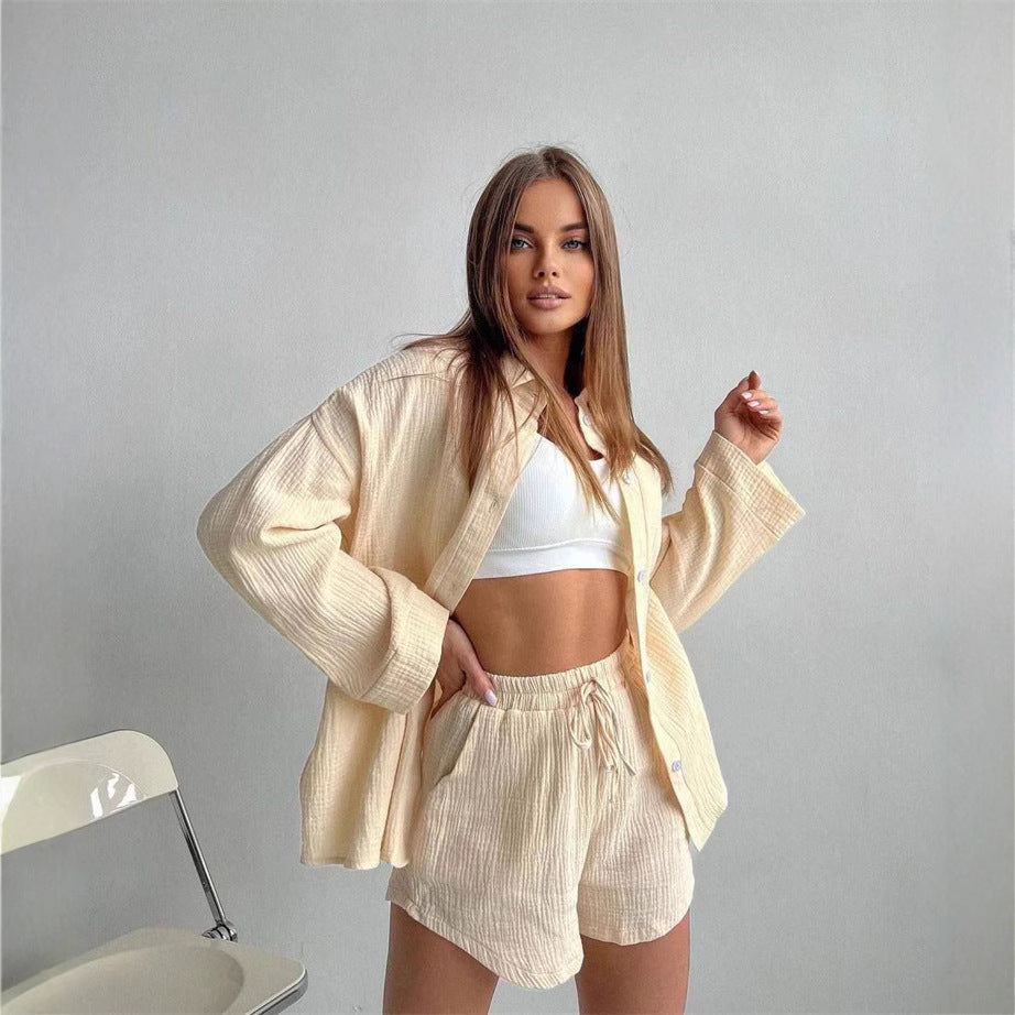 Damen Kurzarm-Set Komfort Oberteil Weite Shorts