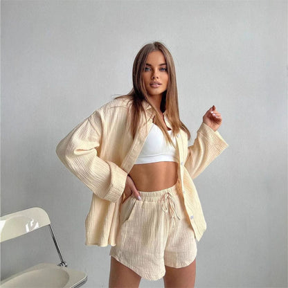 Damen Kurzarm-Set Komfort Oberteil Weite Shorts