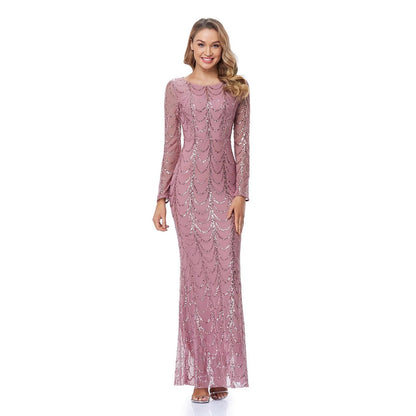 Damen Abendkleid Figurbetont Transparente Ärmel Pailletten