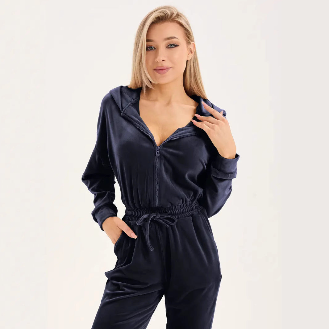 Damen Fleece-Jumpsuit Elastischer Bund Norvielle