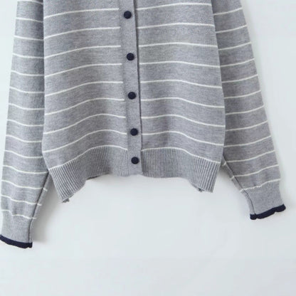 Damen Strickjacke Gestreift Rundhalsausschnitt Norvielle