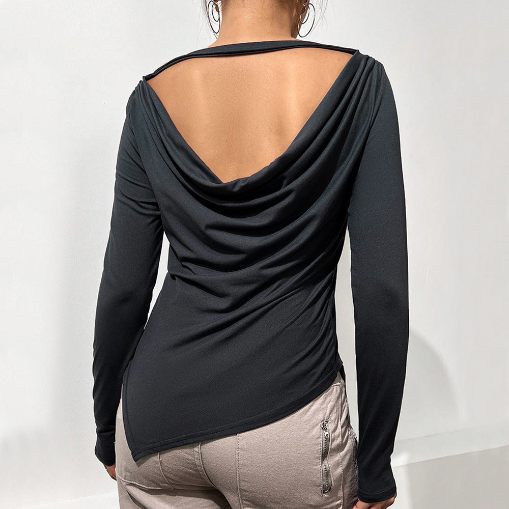 Damen Langarmbluse Lässiger Wasserfallausschnitt Eleganter Rücken