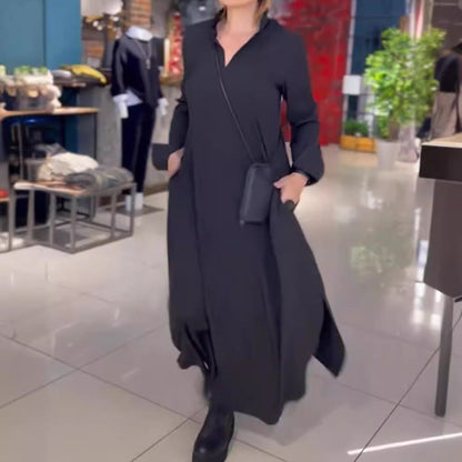 Damen Maxikleid Eleganter Kragen Praktische Taschen Norvielle